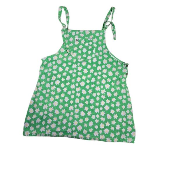 LUCY & YAK Whoopsy Daisy floral green corduroy mini pini pinafore dress 2X - Picture 3 of 11